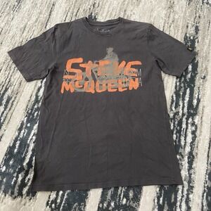 Steve Mcqueen T-shirt Gray & Orange Motorcycle Y2K Grunge Logo Y2K Size M